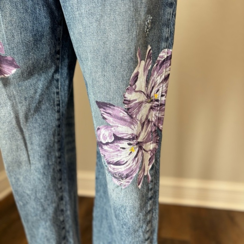 Scotch & Soda‎ The Bay Purple Floral Distressed Organic Cotton Boyfriend Jeans - Picture 7 of 16